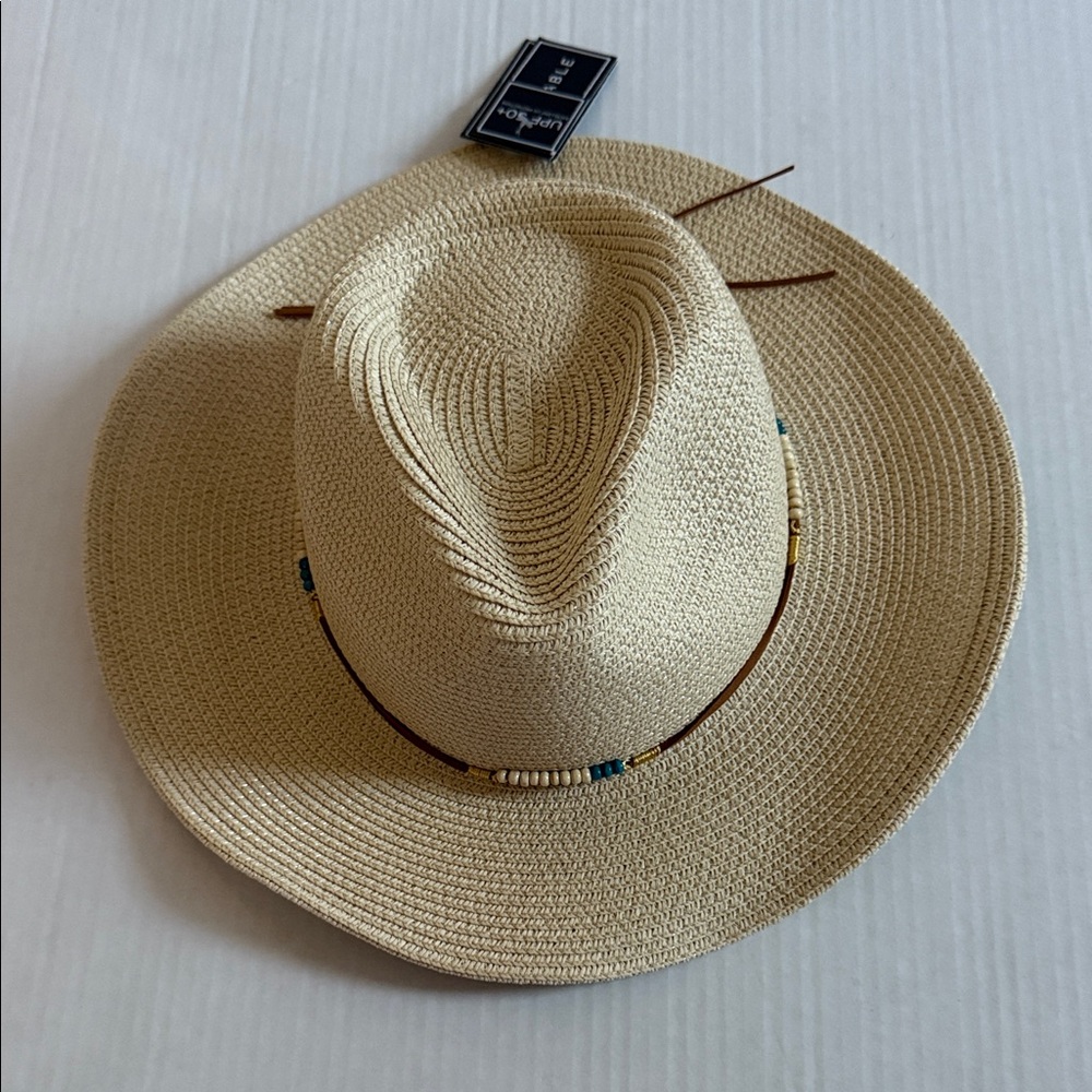 Roper Natural Straw Hat with Beaded Band